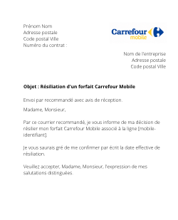 modèle de lettre de résiliation Carrefour Mobile