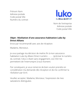 courrier de résiliation assurance habitation Luko by Allianz Direct