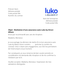 courrier de résiliation assurance auto Luko by Allianz Direct