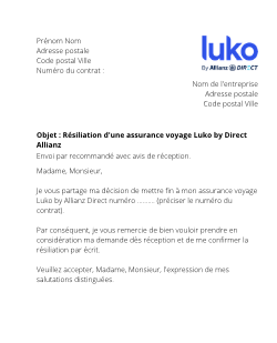 courrier de résiliation assurance habitation Luko by Allianz Direct