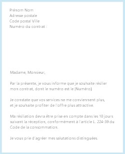 La lettre de résiliation d'un contrat ou abonnement