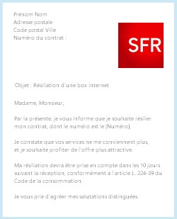 La lettre de résiliation d'une offre RED by SFR