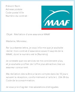 La lettre de résiliation d'un contrat d'assurance MAAF