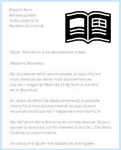 La lettre de résiliation d'un abonnement au magazine Dossier Familial