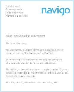 La lettre de résiliation d'un abonnement annuel Navigo
