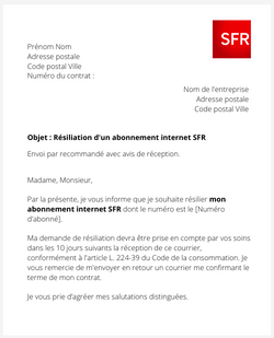 La lettre de résiliation d'une offre SFR La Réunion