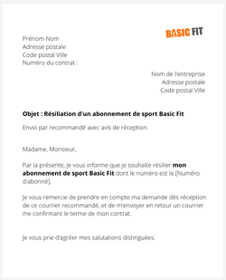 La lettre de résiliation d'un abonnement Basic Fit