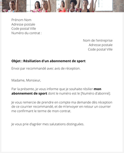 La lettre de résiliation d'un abonnement en salle de sport