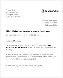 La lettre de résiliation d'une assurance auto Eurodatacar
