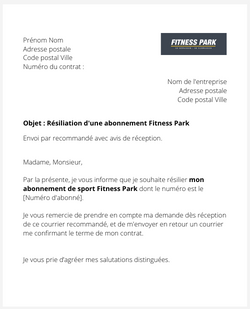 La lettre de résiliation d'un abonnement Fitness Park