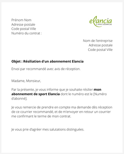 La lettre de résiliation d'un abonnement Elancia