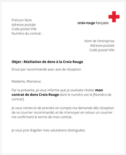 La lettre d'annulation de don à la Croix Rouge
