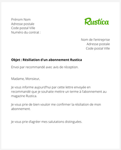 La lettre de résiliation d'un abonnement au magazine Rustica