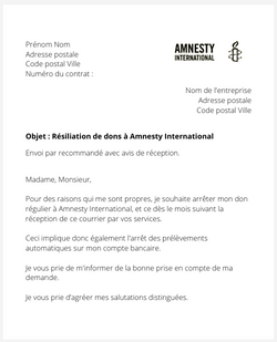 La lettre d'annulation d'un don régulier