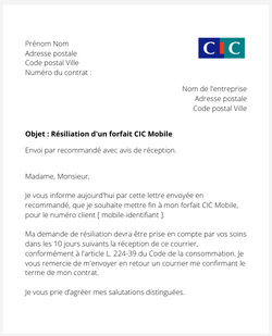 Résilier un forfait mobile CIC