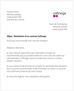 La lettre de résiliation de son crédit Cofinoga