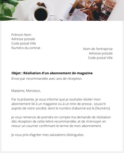 La lettre de résiliation d'un abonnement presse Mondadori