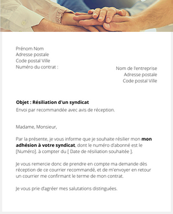 la lettre pour resilier une adhesion a la syndicat