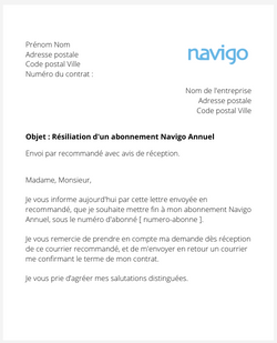 La lettre de résiliation d'un abonnement annuel Navigo