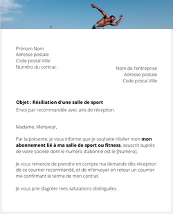 La lettre de résiliation d'un abonnement de salle de sport