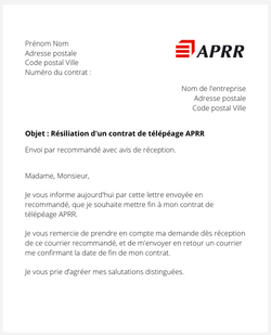 La lettre de résiliation d'un abonnement APRR