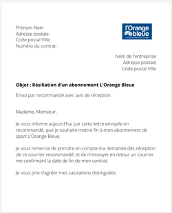 La lettre de résiliation d'un abonnement l'Orange Bleue