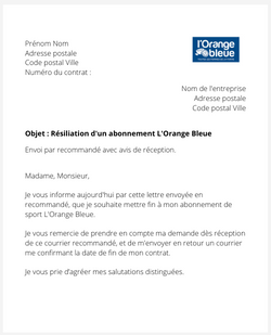 La lettre de résiliation d'un abonnement l'Orange bleue