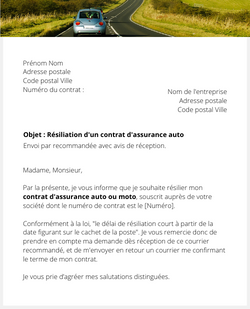 La lettre de résiliation d'une assurance auto