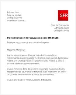 La lettre de résiliation d'une assurance mobile SFR Chubb