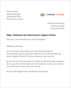 La lettre de résiliation d'un abonnement L'Appart Fitness