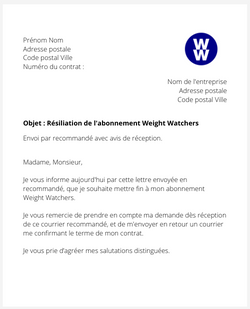 La lettre de résiliation d'un abonnement Weight Watchers