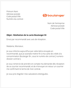 La lettre de rétractation d'un crédit renouvelable Boulanger Oney