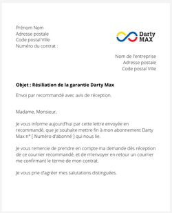 la lettre pour resilier un abonnement darty max
