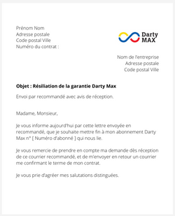 La lettre de résiliation d'un abonnement à Darty Max