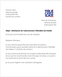 La lettre de résiliation d'un abonnement Télécâble Sat Hebdo