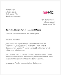 La lettre de résiliation d'un abonnement Meetic