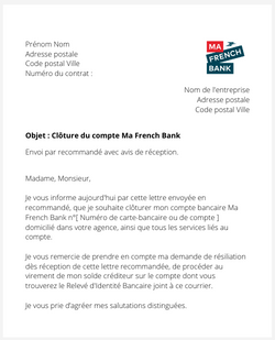 La lettre de résiliation et clôture d'un compte Ma French Bank