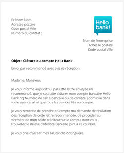 Résilier un compte bancaire Hello Bank