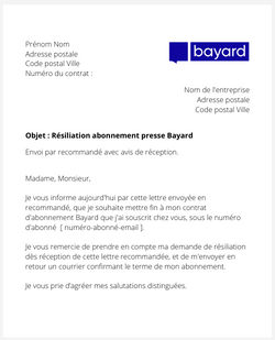 La lettre de résiliation d'un abonnement Bayard Presse