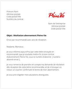 La lettre de résiliation d'un abonnement au magazine Pleine Vie