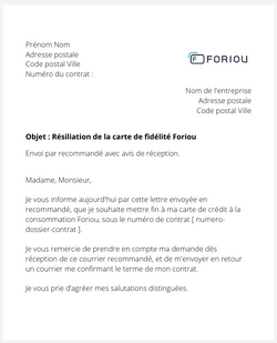 la lettre pour resilier une carte foriou