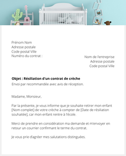 la lettre pour resilier un contrat de creche
