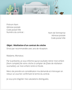 La lettre de résiliation d'un contrat avec la crèche