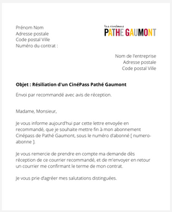 La lettre de résiliation du Pass cinéma Gaumont Pathé