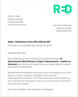 La lettre de résiliation d'une offre RED by SFR