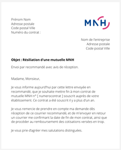 La lettre de résiliation de la Mutuelle Nationale des Hospitaliers