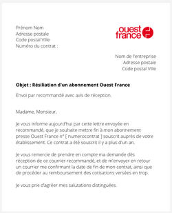 La lettre de résiliation d'un abonnement Ouest France