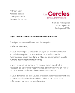 lettre resiliation cercles de la forme