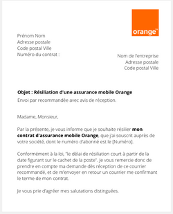 La lettre de résiliation d'une assurance mobile Orange SPB