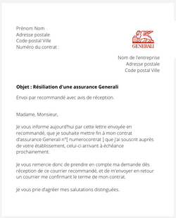 La lettre de résiliation d'un contrat d'assurance Generali